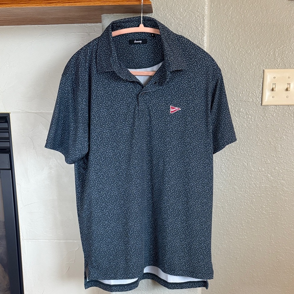 Navy Blue Patterned Men's Golf Shirt